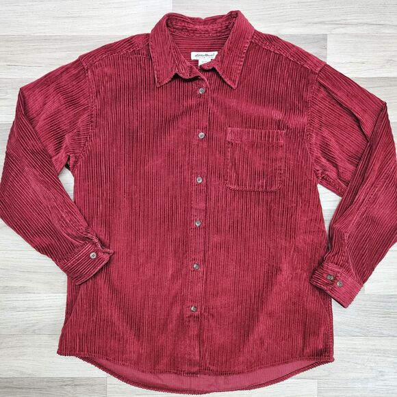 Eddie Bauer Mens Red Corduroy Button Down Shirt Size Large Longsleeve Cotton - Picture 1 of 8